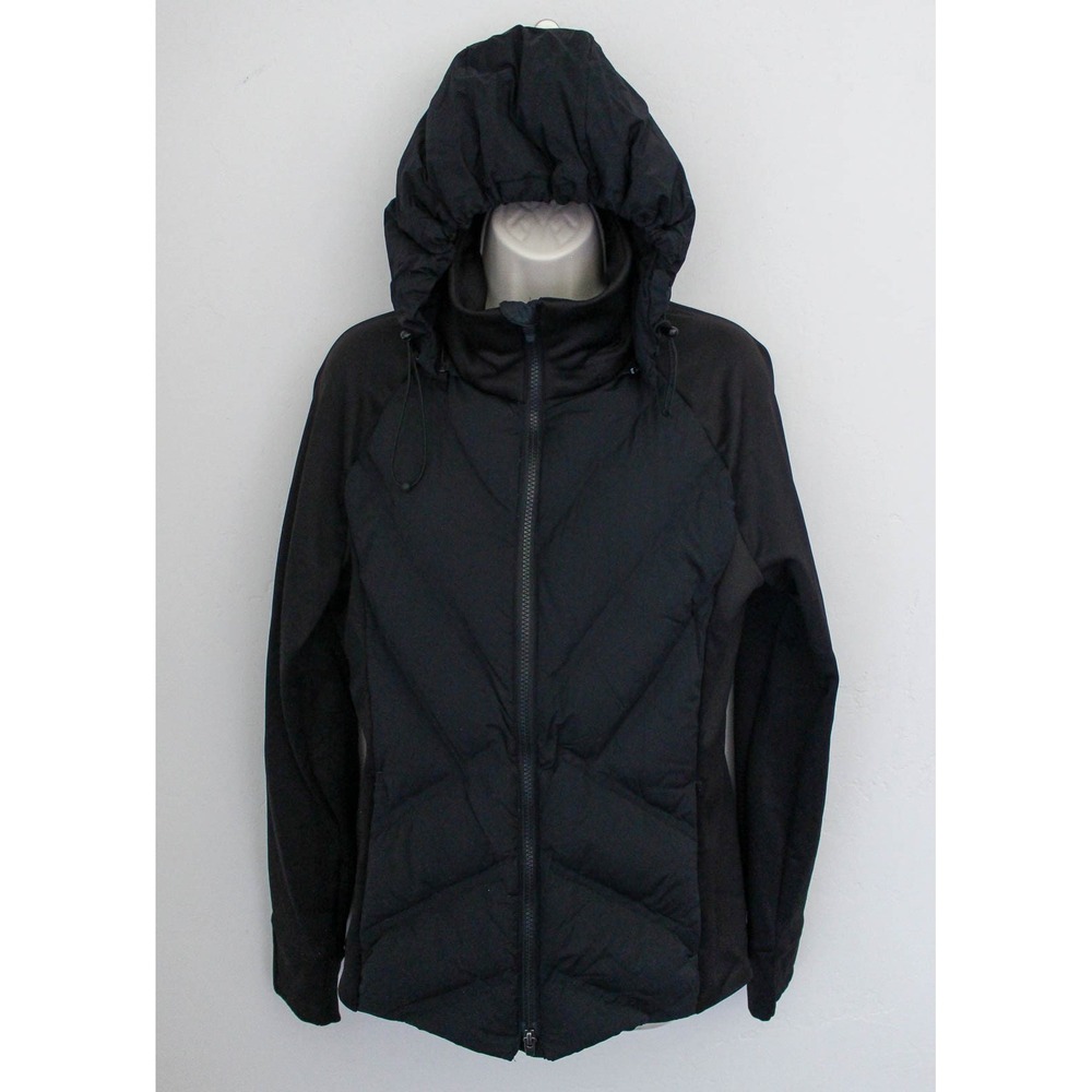 Athleta Inlet Hoodie Jacket Medium Black Puffer Down Detachable Hood 982731